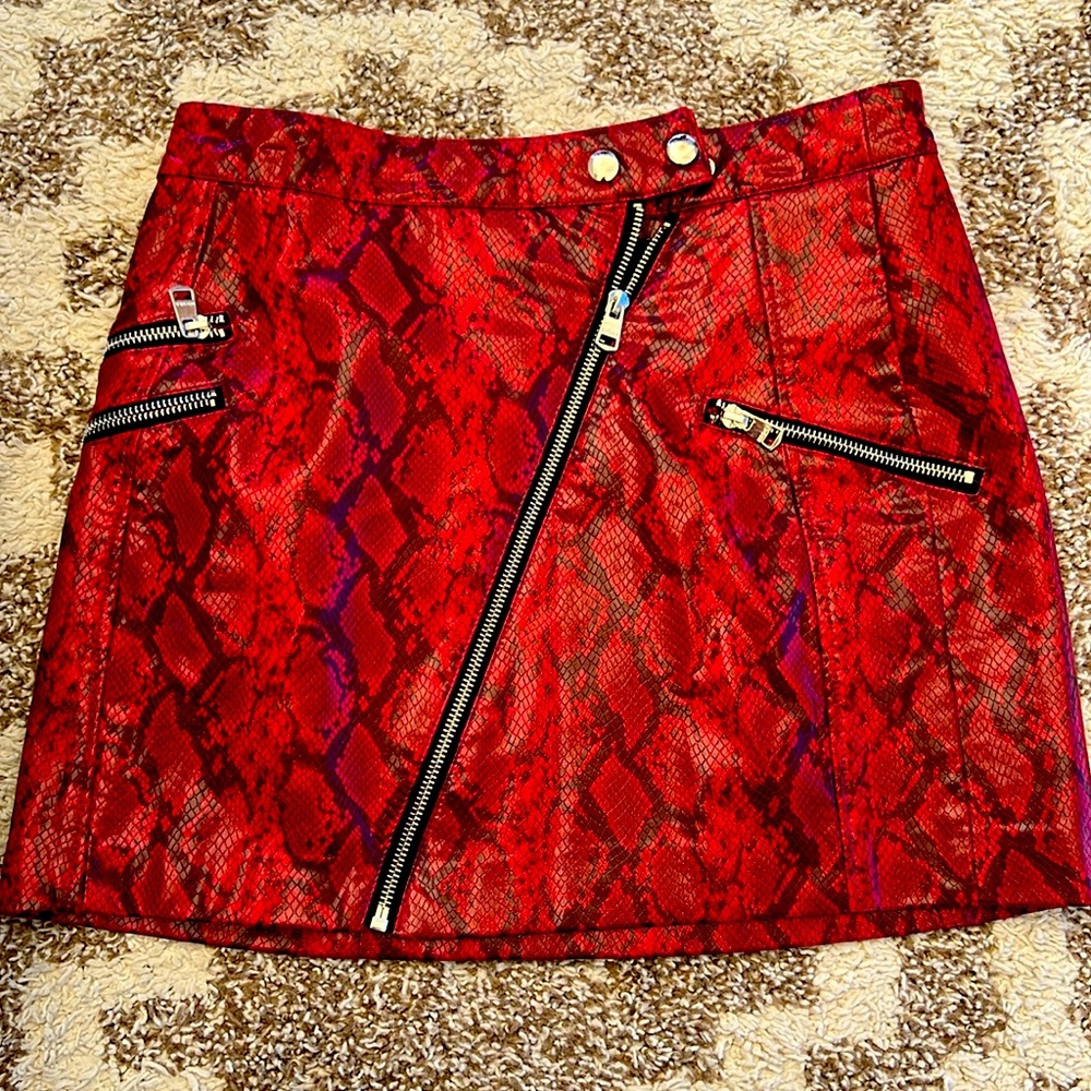 Bershka Pleather Snake Red Skirt size Medium